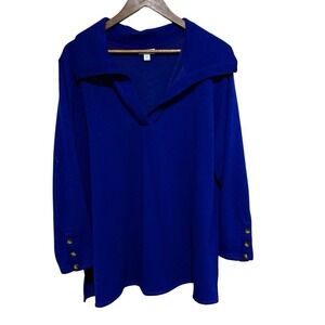 J Jill Tunic Womens XL Petite Royal Blue Stretch Knit Button Sleeve Casual Top